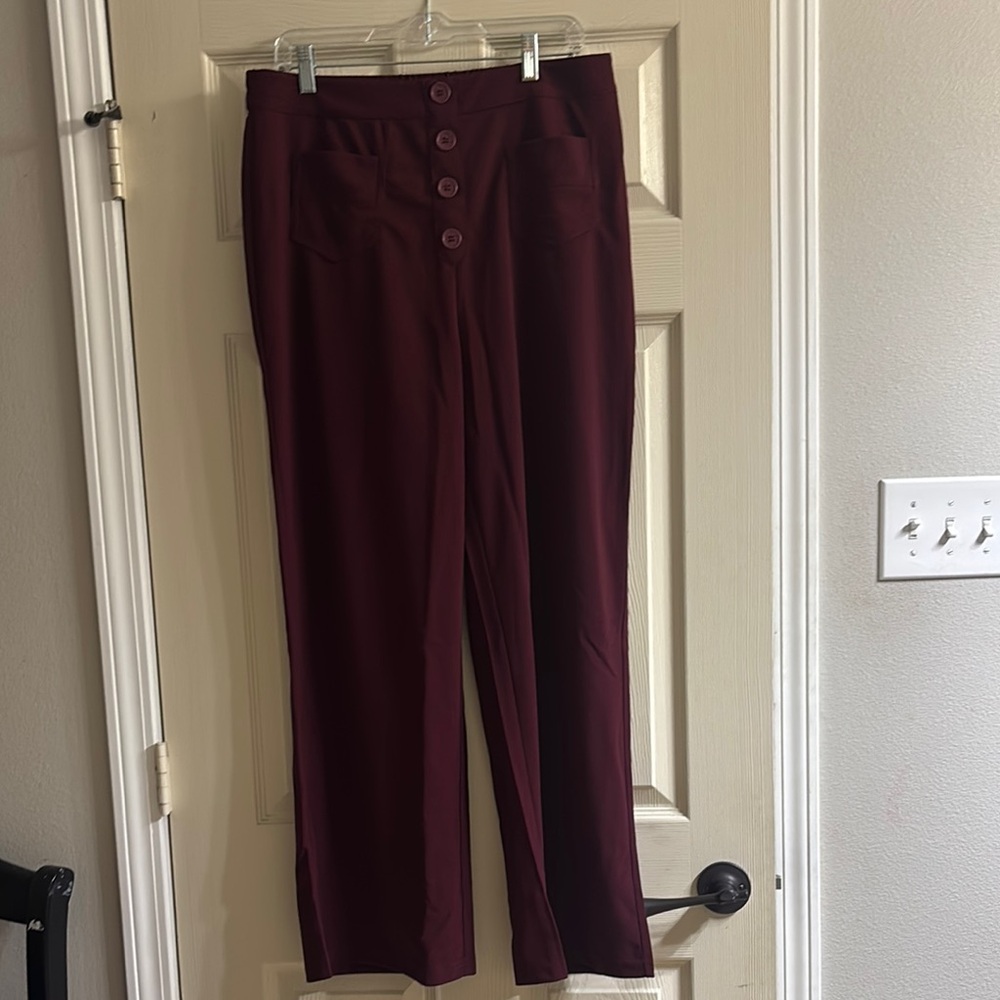 Elegant Burgundy Women's Straight Leg Pants
